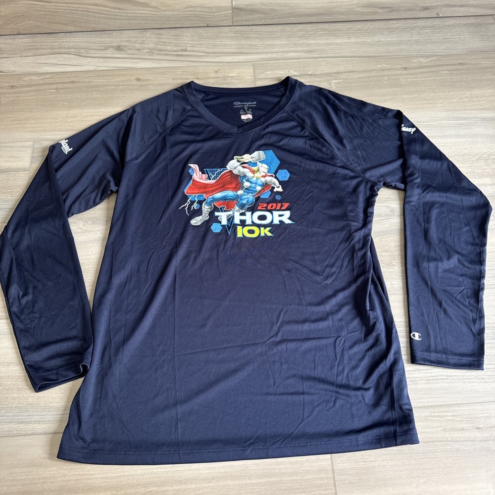 CHAMPION RUN DISNEY THOR 2017 DISNEYLAND 10K Long Sleeve Shirt WOMEN'S XXL NAVY